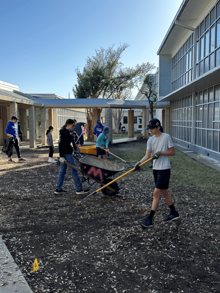 Students working on the campus landscaping.