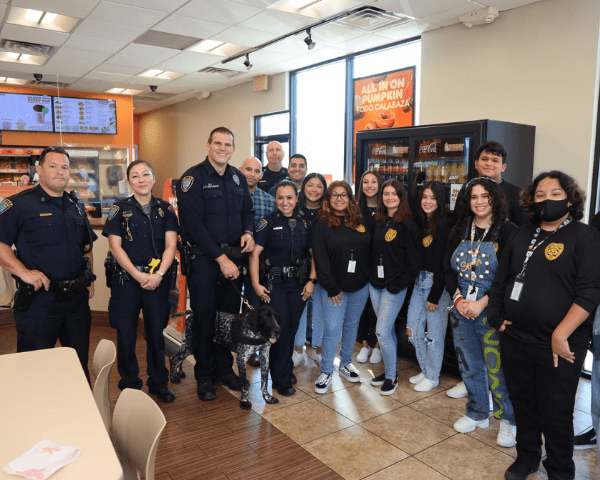 Deer Park High School Criminal Justice students meet with the men and women from the Deer Park Police Department at their “Coffee with a Cop” event.