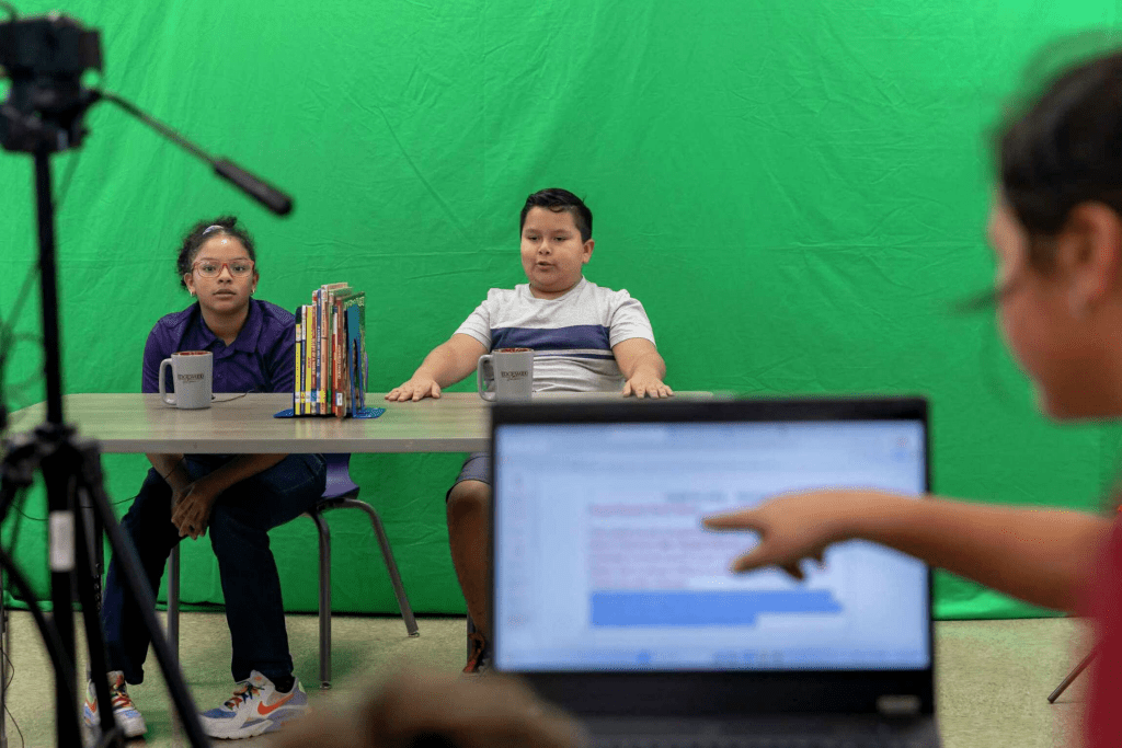 Edgewood Student rehearsing for broadcast